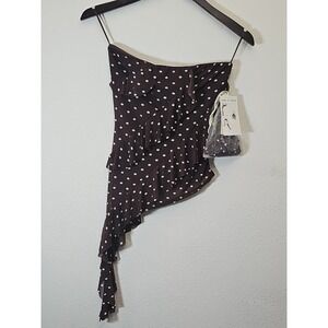 THIRTY THIRTY LA Women's Brown Polka Dot Ruffled Strapless Top‎ Size S